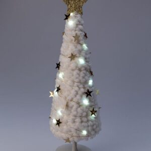 Светильник настольный "Елка" дизайн 2 (белое основание золотая звезда) 20LED плюш 11.5х38.5см тепл. бел. КОСМОС KOC_TAB-B105 оптом купить цена