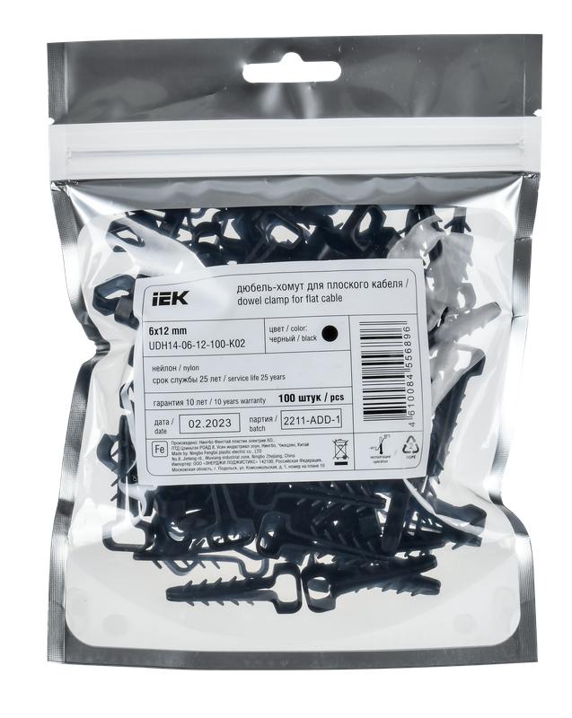 Дюбель-хомут 6х14мм для плоского кабеля нейлон черн. (уп.100шт) IEK UDH14-06-14-100-K02 купить оптом выгодно Дюбель-хомут 6х14мм для плоского кабеля нейлон черн. (уп.100шт) IEK UDH14-06-14-100-K02 оптом купить цена
