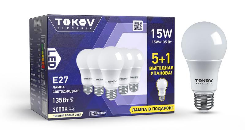 Набор ПРОМО лампа светодиодная 15Вт А60 3000К Е27 176-264В (Promo 5+1 шт) TOKOV ELECTRIC Promo-A60-E27-15-3K купить оптом выгодно Набор ПРОМО лампа светодиодная 15Вт А60 3000К Е27 176-264В (Promo 5+1 шт) TOKOV ELECTRIC Promo-A60-E27-15-3K оптом купить цена