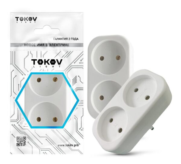 Разветвитель 2-м без заземл. 16А 250В IP20 полипропилен бел. TOKOV ELECTRIC TKL-S2-C01 оптом купить цена