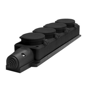 Колодка удлинителя 4-м Компакт 1ф с загл IP44 16А каучук черн. UNIVersal 602231 оптом купить цена