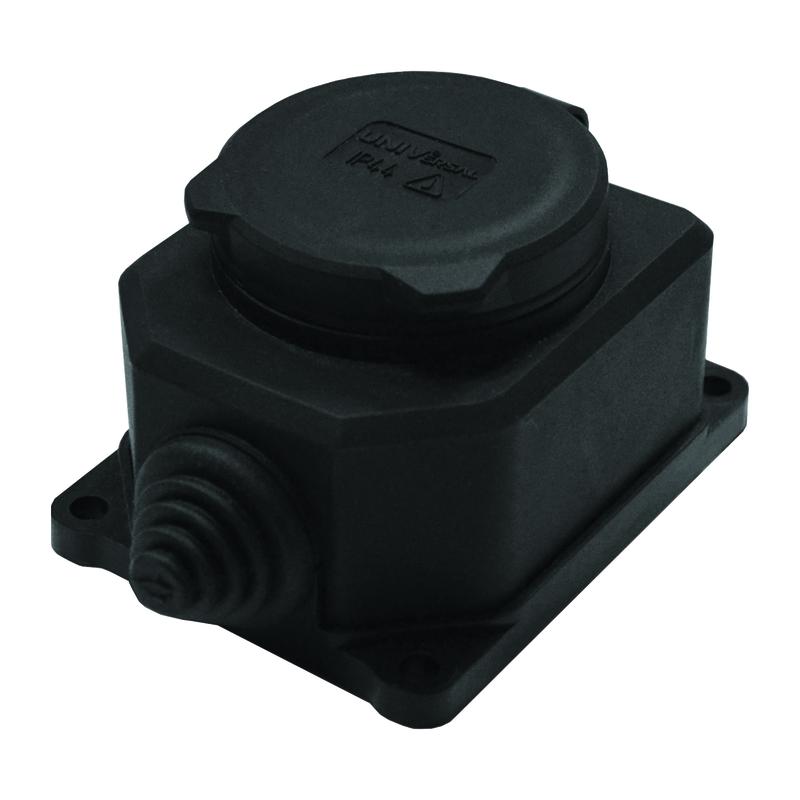 Розетка настенная 1-м 1ф "КОМПАКТ" с загл IP44 16А каучук черный UNIVersal 3032 купить оптом выгодно Розетка настенная 1-м 1ф "КОМПАКТ" с загл IP44 16А каучук черный UNIVersal 3032 оптом купить цена