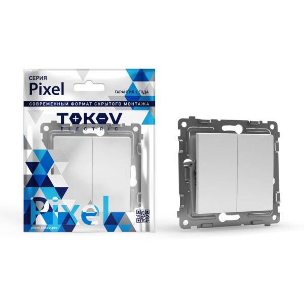 Переключатель проходной 2-кл. СП Pixel 10А IP20 механизм бел. TOKOV ELECTRIC TKE-PX-P2-C01 оптом купить цена
