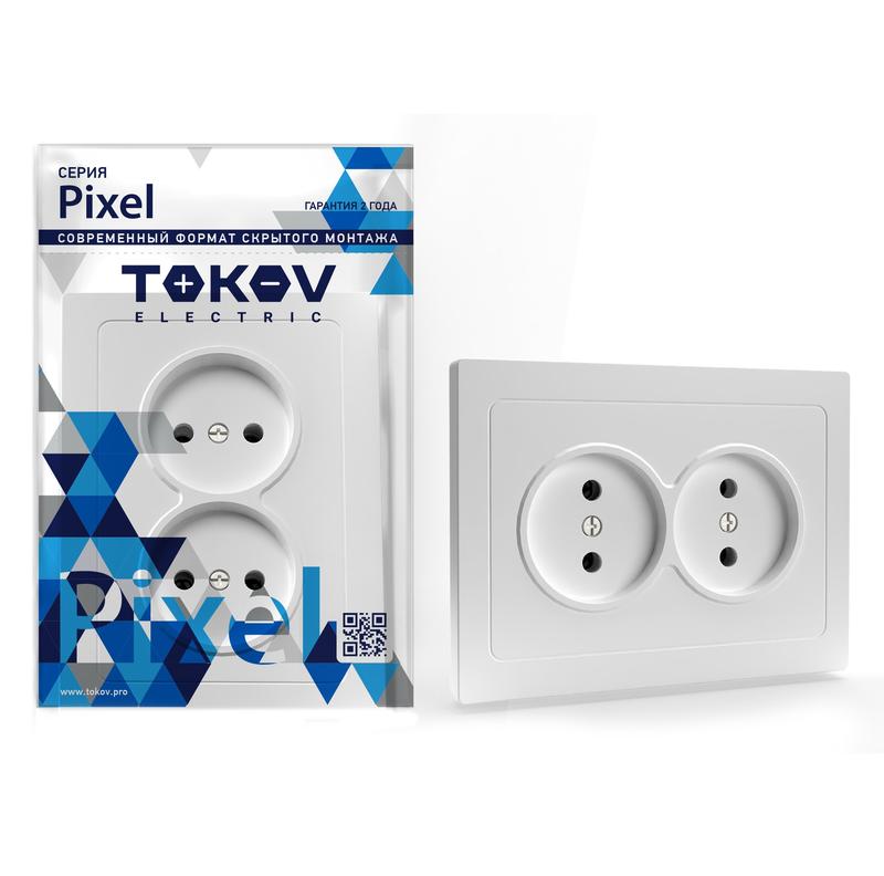 Розетка 2-м СП Pixel 16А IP20 без заземл. в сборе бел. TOKOV ELECTRIC TKE-PX-R2F-C01 купить оптом выгодно Розетка 2-м СП Pixel 16А IP20 без заземл. в сборе бел. TOKOV ELECTRIC TKE-PX-R2F-C01 оптом купить цена