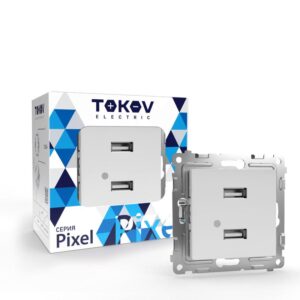 Розетка 2-м USB СП Pixel тип A+A 5В 1х2.1А 2х1.05А механизм бел. TOKOV ELECTRIC TKE-PX-2USB-C01 оптом купить цена