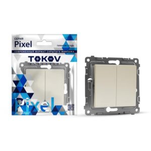 Переключатель проходной 2-кл. СП Pixel 10А IP20 механизм беж. TOKOV ELECTRIC TKE-PX-P2-C02 оптом купить цена