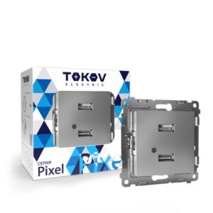 Розетка 2-м USB СП Pixel тип A+A 5В 1х2.1А 2х1.05А механизм алюм. TOKOV ELECTRIC TKE-PX-2USB-C03 оптом купить цена