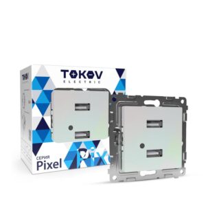 Розетка 2-м USB СП Pixel тип A+A 5В 1х2.1А 2х1.05А механизм перламутр. TOKOV ELECTRIC TKE-PX-2USB-C04 оптом купить цена