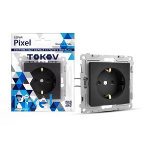 Розетка 1-м СП Pixel 16А IP20 с заземл. механизм карбон TOKOV ELECTRIC TKE-PX-R1Z-C14 оптом купить цена