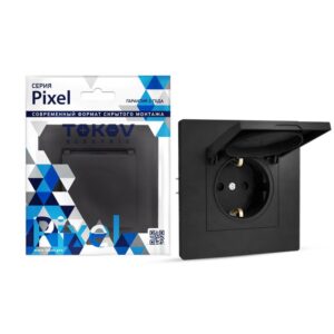 Розетка 1-м СП Pixel 16А IP20 с заземл. защ. шторки с крышкой механизм карбон TOKOV ELECTRIC TKE-PX-R1ZSW1-C14 оптом купить цена