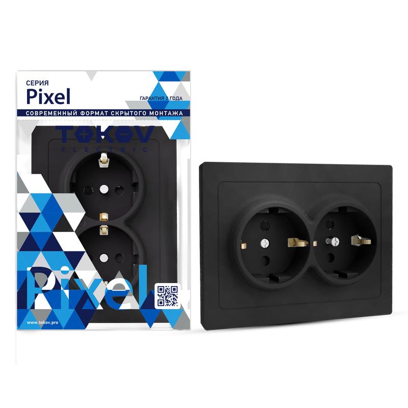 Розетка 2-м СП Pixel 16А IP20 с заземл. защ. шторки в сборе карбон TOKOV ELECTRIC TKE-PX-R2FZSF-C14 купить оптом выгодно Розетка 2-м СП Pixel 16А IP20 с заземл. защ. шторки в сборе карбон TOKOV ELECTRIC TKE-PX-R2FZSF-C14 оптом купить цена
