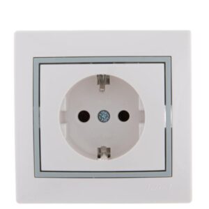 Розетка 1-м СП Mira 16А IP20 с заземл. с сер. вставкой керамика бел. LEZARD 701-0215-122 оптом купить цена