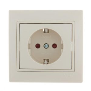 Розетка 1-м СП Mira 16А IP20 с заземл. защ. шторки со вставкой керамика крем. LEZARD 701-0303-124 оптом купить цена