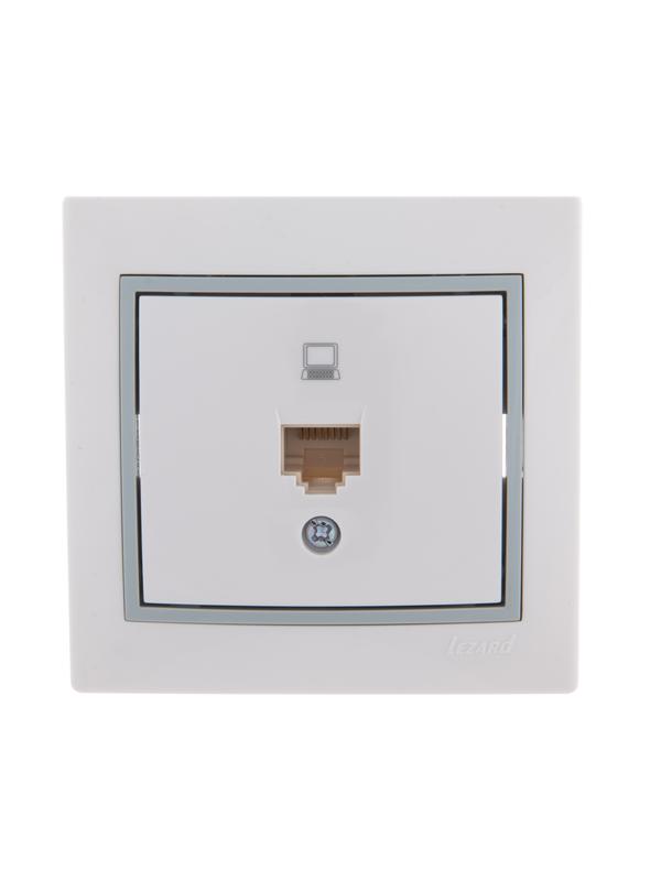 Розетка компьютерная 1-м СП Mira RJ45 бел./сер. LEZARD 701-0215-139 купить оптом выгодно Розетка компьютерная 1-м СП Mira RJ45 бел./сер. LEZARD 701-0215-139 оптом купить цена