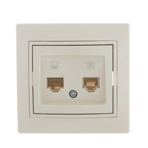 Розетка компьютерная + телефонная 2-м СП Mira RJ45 + RJ11 крем./крем.. LEZARD 701-0303-143 оптом купить цена