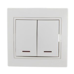 Выключатель 2-кл. СП Mira 10А IP20 с подсветкой с бел. вставкой бел. LEZARD 701-0202-112 оптом купить цена