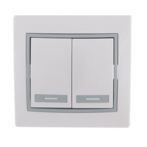 Выключатель 2-кл. СП Mira 10А IP20 с сер. вставкой бел. LEZARD 701-0215-101 оптом купить цена