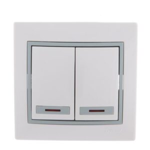 Выключатель 2-кл. СП Mira 10А IP20 с подсветкой с сер. вставкой бел. LEZARD 701-0215-112 оптом купить цена