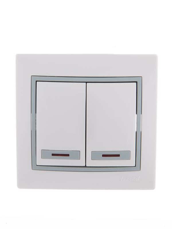 Выключатель 2-кл. СП Mira 10А IP20 с подсветкой с сер. вставкой бел. LEZARD 701-0215-112 купить оптом выгодно Выключатель 2-кл. СП Mira 10А IP20 с подсветкой с сер. вставкой бел. LEZARD 701-0215-112 оптом купить цена