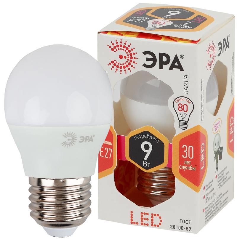 Лампочка светодиодная ЭРА STD LED P45-9W-827-E27 E27 / Е27 9Вт шар теплый белый свет оптом купить хорошая цена Лампочка светодиодная ЭРА STD LED P45-9W-827-E27 E27 / Е27 9Вт шар теплый белый свет купить оптом недорого