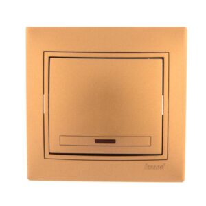 Выключатель 1-кл. СП Mira 10А IP20 с подсветкой со вставкой зол. метал. LEZARD 701-1313-111 оптом купить цена