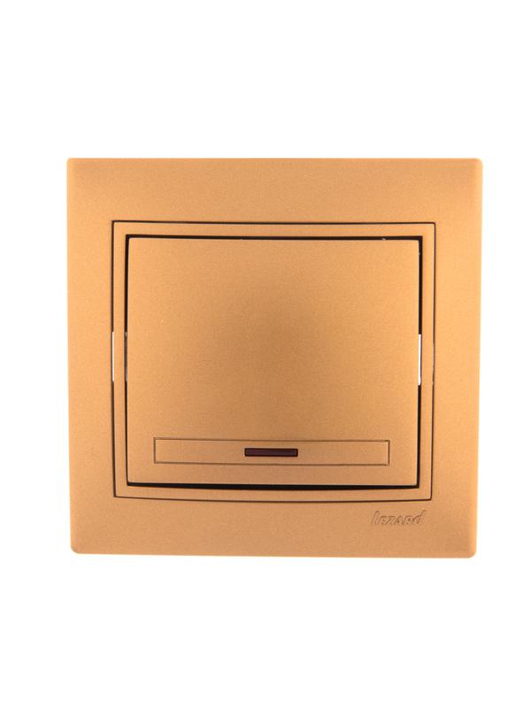 Выключатель 1-кл. СП Mira 10А IP20 с подсветкой со вставкой зол. метал. LEZARD 701-1313-111 купить оптом выгодно Выключатель 1-кл. СП Mira 10А IP20 с подсветкой со вставкой зол. метал. LEZARD 701-1313-111 оптом купить цена