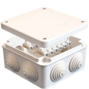 Коробка распределительная ОП 105х105х56мм IP54 с клемм. 7 выходов 4 гермоввода 10А 12 контактов крышка на винтах бел. Epplast 110043 оптом купить цена