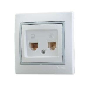 Розетка компьютерная + телефонная 2-м СП Mira RJ45 + RJ11 IP20 с сер. вставкой бел. LEZARD 701-0215-143 оптом купить цена