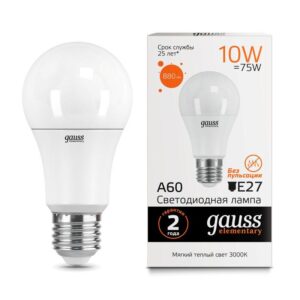 Лампа светодиодная Elementary 10Вт A60 грушевидная 3000К тепл. бел. E27 880лм GAUSS 23210 оптом купить цена