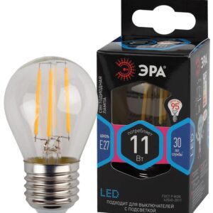Лампочка светодиодная ЭРА F-LED P45-11W-840-E27 Е27 / Е27 11Вт филамент шар нейтральный белый свет купить оптом недорого