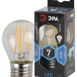Лампочка светодиодная ЭРА F-LED P45-7W-840-E27 E27 / Е27 7Вт филамент шар нейтральный белый свет купить оптом недорого