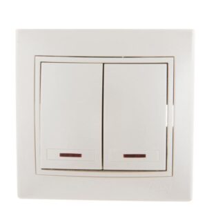 Выключатель 2-кл. СП Mira 10А IP20 с подсветкой со вставкой жемчуж./бел. перламутр. LEZARD 701-3030-112 оптом купить цена