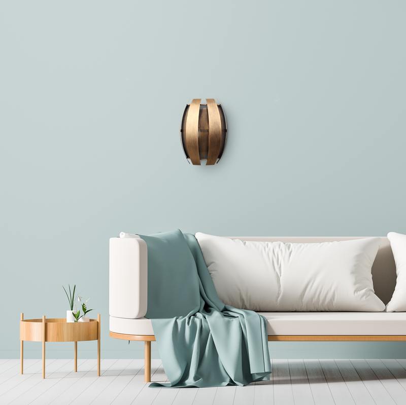 Empty wall mock up in Scandinavian style interior with sofa. Min