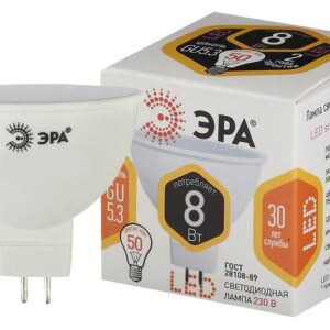 Лампочка светодиодная ЭРА STD LED MR16-8W-827-GU5.3 GU 5.3 8 Вт софит теплый белый свет купить оптом недорого