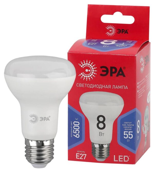 Лампочка светодиодная ЭРА RED LINE LED R63-8W-865-E27 R Е27 / Е27 8Вт рефлектор холодный дневной свет купить оптом недорого