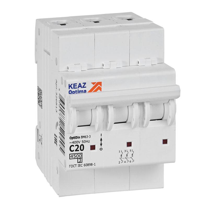 Выключатель автоматический модульный OptiDin BM63-3C20-4.5-УХЛ3 КЭАЗ 326813 купить оптом выгодно Выключатель автоматический модульный OptiDin BM63-3C20-4.5-УХЛ3 КЭАЗ 326813 оптом купить цена