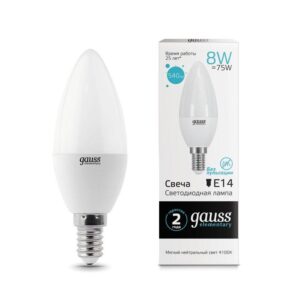 Лампа светодиодная Elementary 8Вт свеча 4100К нейтр. бел. E14 540лм GAUSS 33128 оптом купить цена