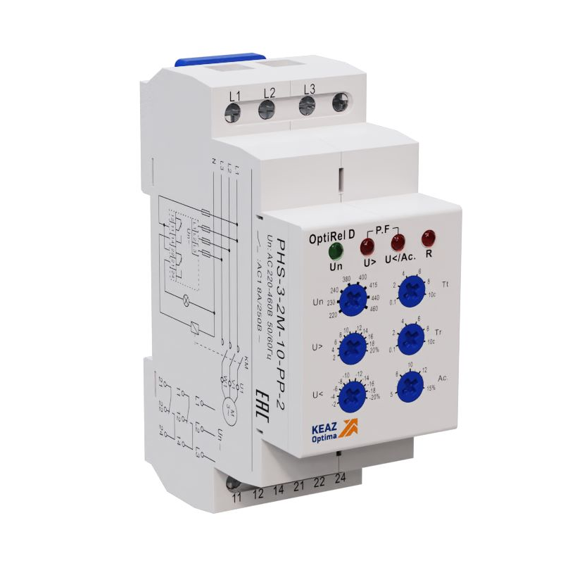 Реле контроля фаз OptiRel D PHS-3-2M-10-PN-2 универсальное 3Ф+N 2СО КЭАЗ 332002 купить оптом выгодно Реле контроля фаз OptiRel D PHS-3-2M-10-PN-2 универсальное 3Ф+N 2СО КЭАЗ 332002 оптом купить цена