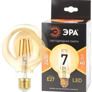 Лампочка светодиодная ЭРА F-LED G95-7W-824-E27 gold E27 / Е27 7Вт филамент шар золотистый теплый белый свет купить оптом недорого