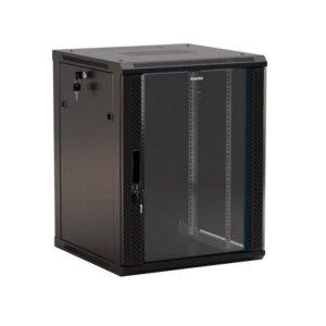 Шкаф настенный TWB-1545-GP-RAL9004 19дюйм 15U 775х600х450мм стеклян. дверь с перфорацией по бокам ручка с замком черн. (RAL 9004) (разобранный) Hyperline 392639 оптом купить цена