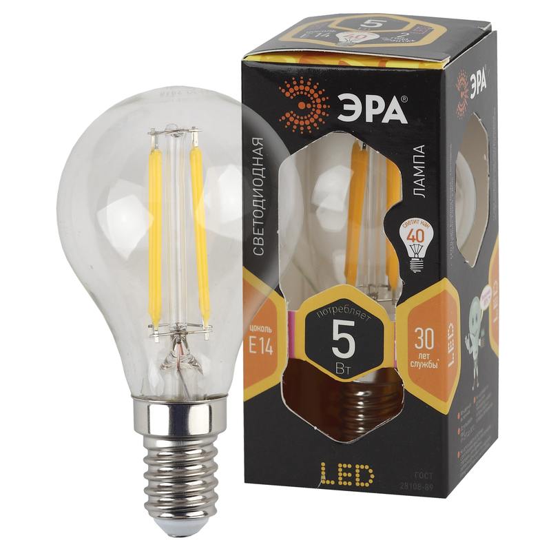 Лампочка светодиодная ЭРА F-LED P45-5W-827-E14 Е14 / Е14 5Вт филамент шар теплый белый свет оптом купить хорошая цена Лампочка светодиодная ЭРА F-LED P45-5W-827-E14 Е14 / Е14 5Вт филамент шар теплый белый свет купить оптом недорого