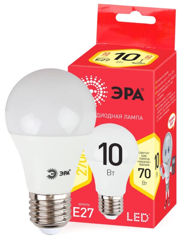Лампочка светодиодная ЭРА RED LINE ECO LED A60-10W-827-E27 E27 / Е27 10Вт груша теплый белый свет купить оптом недорого