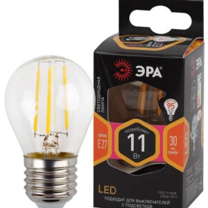 Лампочка светодиодная ЭРА F-LED P45-11W-827-E27 Е27 / Е27 11Вт филамент шар теплый белый свет купить оптом недорого