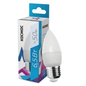 Лампа светодиодная 6.5Вт свеча 4500К бел. E27 220В КОСМОС LkecLED6.5wCNE2745 оптом купить цена