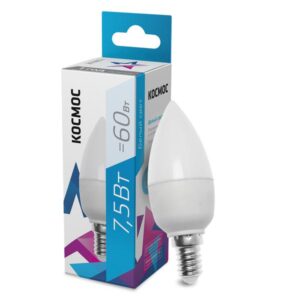 Лампа светодиодная 7.5Вт свеча 4500К бел. E14 220В КОСМОС LkecLED7.5wCNE1445 оптом купить цена