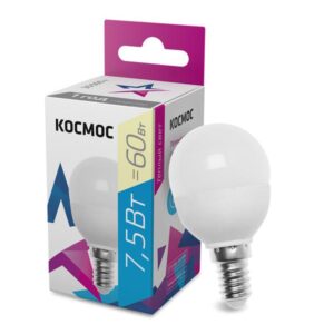 Лампа светодиодная 7.5Вт шар 3000К тепл. бел. E14 220В КОСМОС LkecLED7.5wGL45E1430 оптом купить цена