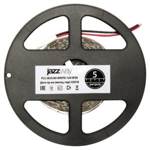 Лента светодиодная PLS 2835/120-12V 12Вт/м 6500К холод. бел. IP20 (уп.5м) JazzWay 2859051 оптом купить цена