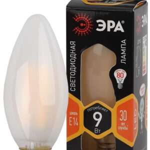 Лампочка светодиодная ЭРА F-LED B35-9w-827-E14 frost Е14 / Е14 9Вт филамент свеча матовая теплый белый свет купить оптом недорого