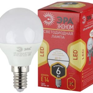 Лампочка светодиодная ЭРА RED LINE ECO LED P45-6W-827-E14 E14 / Е14 6Вт шар теплый белый свет купить оптом недорого