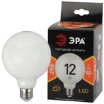 Лампочка светодиодная ЭРА F-LED G95-12w-827-E27 OPAL E27 / Е27 12Вт филамент шар матовый теплый белый свет купить оптом недорого